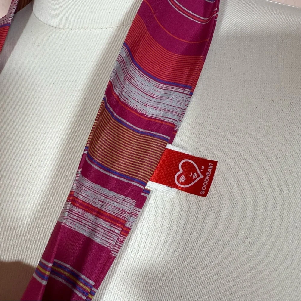 Vintage 1970 80 academia Stripe Magenta Camel Long skinny Bow Neck Scarf Twilly